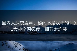 圈内人深夜发声：秘闻不是我干的！91大神全网疯传，细节太炸裂