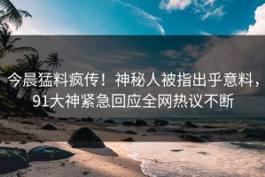 今晨猛料疯传！神秘人被指出乎意料，91大神紧急回应全网热议不断
