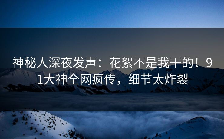 神秘人深夜发声：花絮不是我干的！91大神全网疯传，细节太炸裂